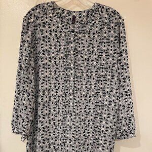 NYDJ TOP XL BLACK WHITE POPOVER